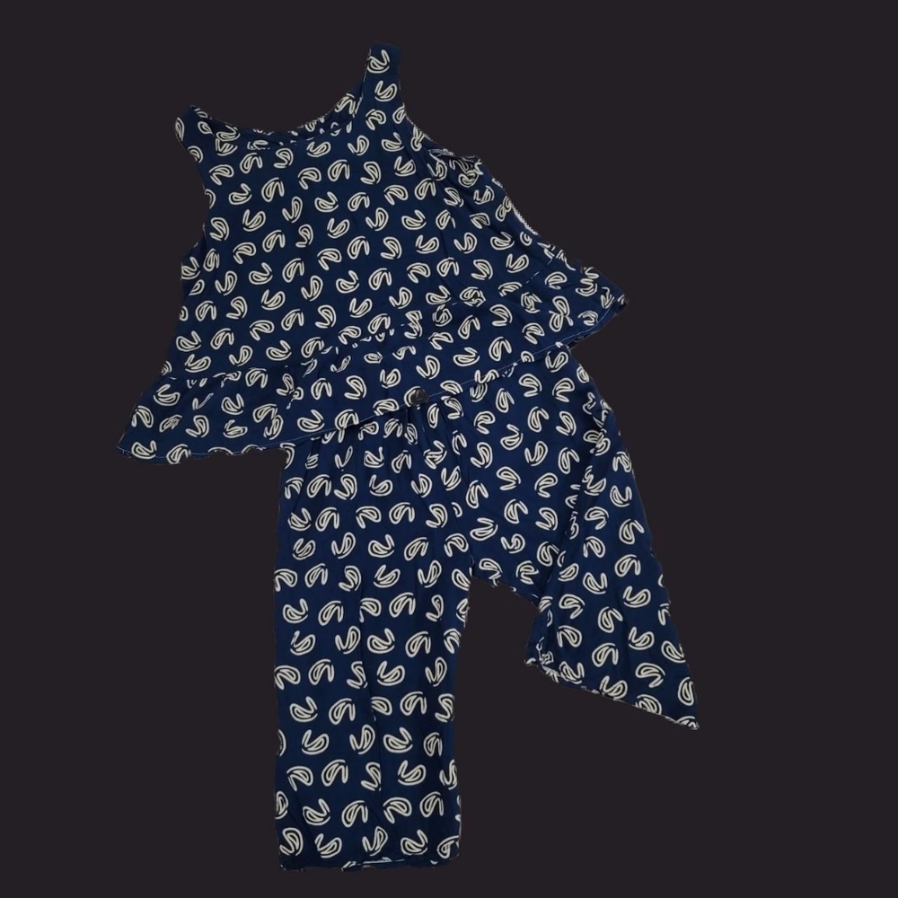 80s Vintage 2 Piece Navy Swirl Short Set